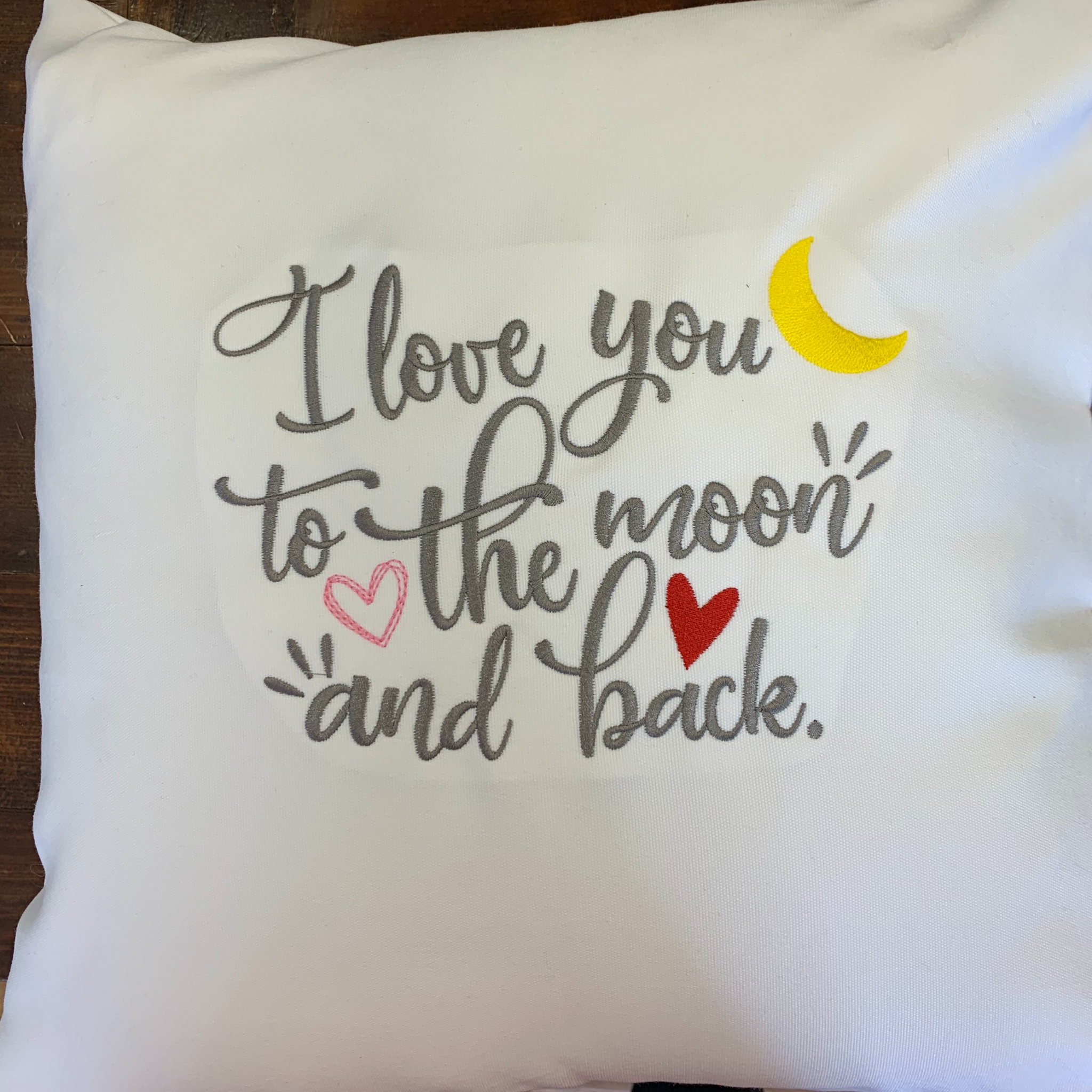 Love you to the moon and Back Embroidered pillow